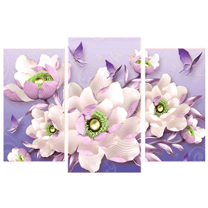 Модульная картина Триптих Цветы Бабочки в фиолетовых тонах 84х60 см