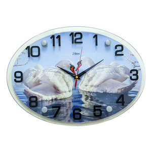Часы картина Овал 35х25 см Пара лебедей