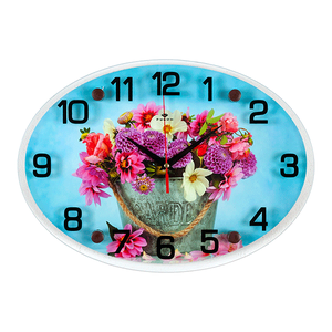 Часы картина Овал Яркий букет 35х25 см
