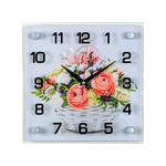 Часы картина Квадро 25х25 см Букет в корзине белый фон