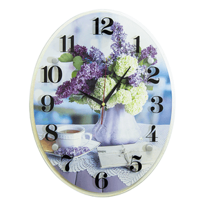 Часы картина Овал Сирень и чай 34х44 см