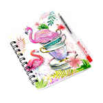 Блокнот с ручкой 35 листов Фламинго в чашке 9х12 см цветная обложка