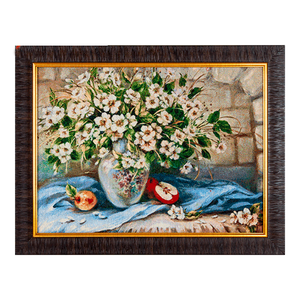 Картина Гобелен 45х35 см Натюрморт с белыми цветами темная рама