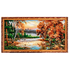 Картина Гобелен 65х48 см Осень на лесном пруду рама под золото