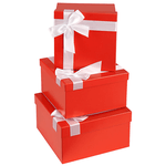 Подарочные коробки с лентой Набор 3 шт красные квадратные