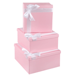 Подарочные коробки с лентой Набор 3 шт розовые квадратные