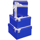 Подарочные коробки с лентой Набор 3 шт синие квадратные