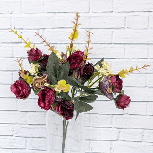 Веточка декоративная Розы Шанталь 21 цветок 35 см бордовые цветы