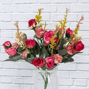 Веточка декоративная Розы Шанталь 21 цветок 35 см розово - алые цветы