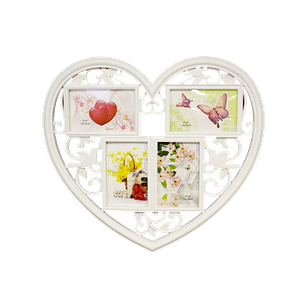Фоторамка Коллаж на 4 фото 46х42 см Сердце растительный ажурный орнамент белая