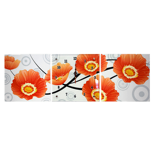 Часы Картина Триптих 85х28 см Маки бесшумный механизм часов
