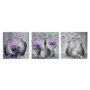 Часы-Картина Триптих 85х28 см Цветы в вазах бесшумный механизм часов