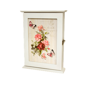 Ключница на 6 крючков 22х30 см Винтаж Букет роз Бабочки