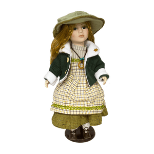 Кукла Леди Осень 40 см бежево-зеленое платье изумрудная жилетка в ассортименте