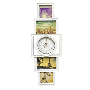 Фоторамка Часы Коллаж на 4 фото 60х22 см белая