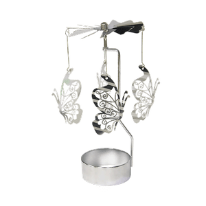 Подсвечник вращающийся 14 см Бабочки ажурные серебро