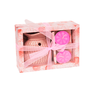 Подарочный набор Аромалампа Волна и 2 свечи розовый