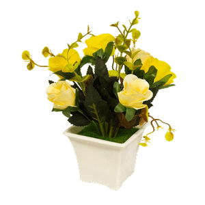 Букет декоративный Розы 19 см бело-желтый