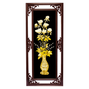 Картина Цветы в Вазе резная рама 40х90 см соломка