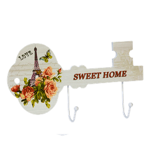 Вешалка на 2 крючка 30х15 см Ключ Винтаж Розы и Эйфелева башня
