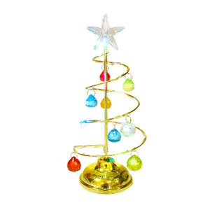 Ёлка LED разноцветные игрушки 20 см мигающая подсветка золото