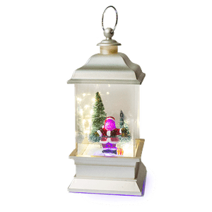 Новогодний фонарь Дед Мороз с елками 26 см подсветка