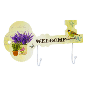 Вешалка на 2 крючка 30х15 см Ключ Прованс Лаванда и птичка