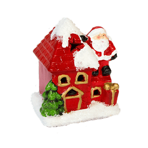 Дед Мороз с подарком на домике 8х10 см с подсветкой