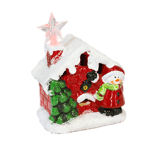 Снеговик и домик 10х13 см с подсветкой керамика