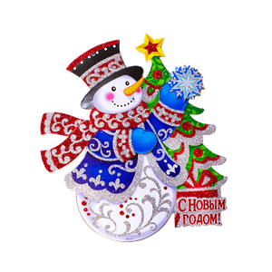 Подвесное декоративное новогоднее украшение Снеговик 25х28 см двустороннее объемное