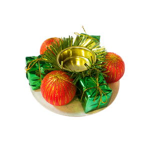 Подсвечник новогодний на 1 свечу 11 см красные шары зеленые подарки