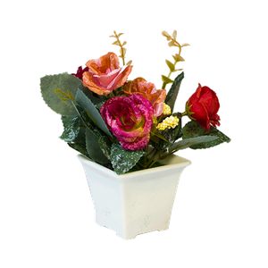 Букет декоративный Розы и мимоза 20 см пурпурно-алые