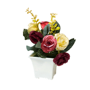 Букет декоративный Розы и мимоза 20 см лилово-терракотовый