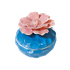 Шкатулка круглая 8х8 см розовая Хризантема голубая