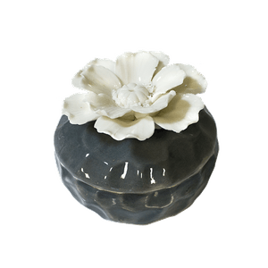 Шкатулка круглая 8х8 см белая Хризантема серая