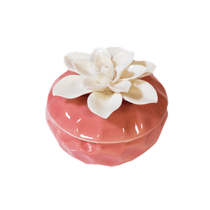 Шкатулка круглая 8х8 см белая Хризантема розовая
