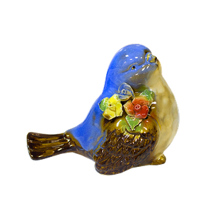 Фигурка Птичка с цветами 13х10 см некондиция голубой с бежевым