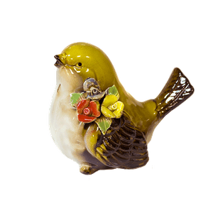 Фигурка Птичка с цветами 14х10 см некондиция фисташковый с бежевым
