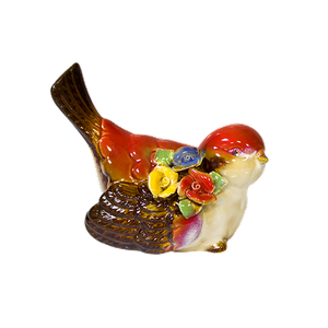 Фигурка Птичка с цветами 12х10 см некондиция красная