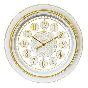 Часы настенные 40 см цветочный орнамент белые с золотом бесшумный механизм