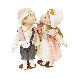 Куклы пара Поцелуй 32 см бело-розовый с серым костюм