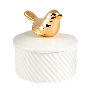 Шкатулка Золотой соловушка 8х10 см некондиция  рельефная белая керамика