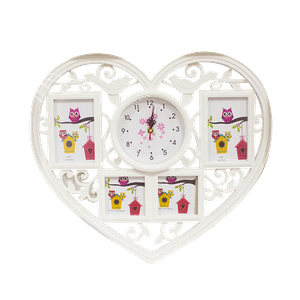 Фоторамка Часы на 4 фото 45х50 см некондиция Сердце растительный ажурный орнамент белая