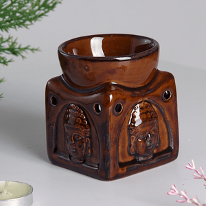 Аромалампа Будда 8 см серия Эконом квадро рыже - коричневая глянцевая