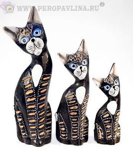 Кошки н-р 3шт 26(21,14)*15*4см дерево батик/40шт
