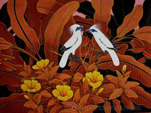 Картина Птицы 80*60*2см асс масло+ткань+дер/45