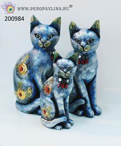 Кошки н-р3шт (36,33,26)см син+серебр дерево/60