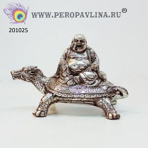 Хотей на Черепахе 15*10см серебро бронза/1шт