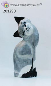 Кошка 33см сер+черн+гол дерево/30