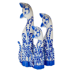 Кошки Семья Гжель 50,40,30 см белые голубая роспись